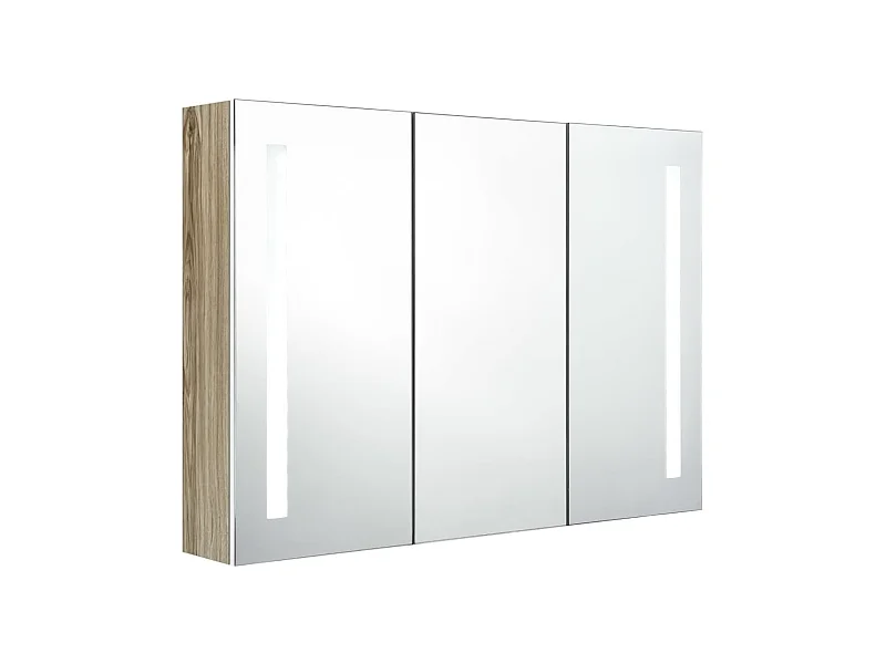 Armoire de salle de bain à miroir LED 89x14x62 Blanc et chêne