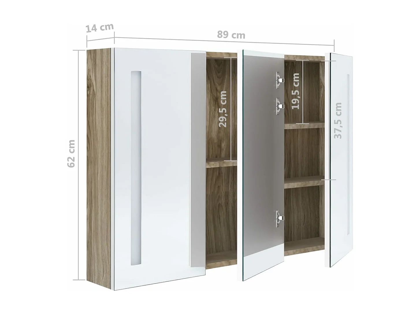 Armoire de salle de bain à miroir LED 89x14x62 Blanc et chêne