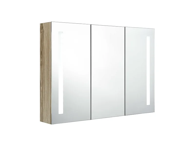Armoire de salle de bain à miroir LED 89x14x62 Chêne