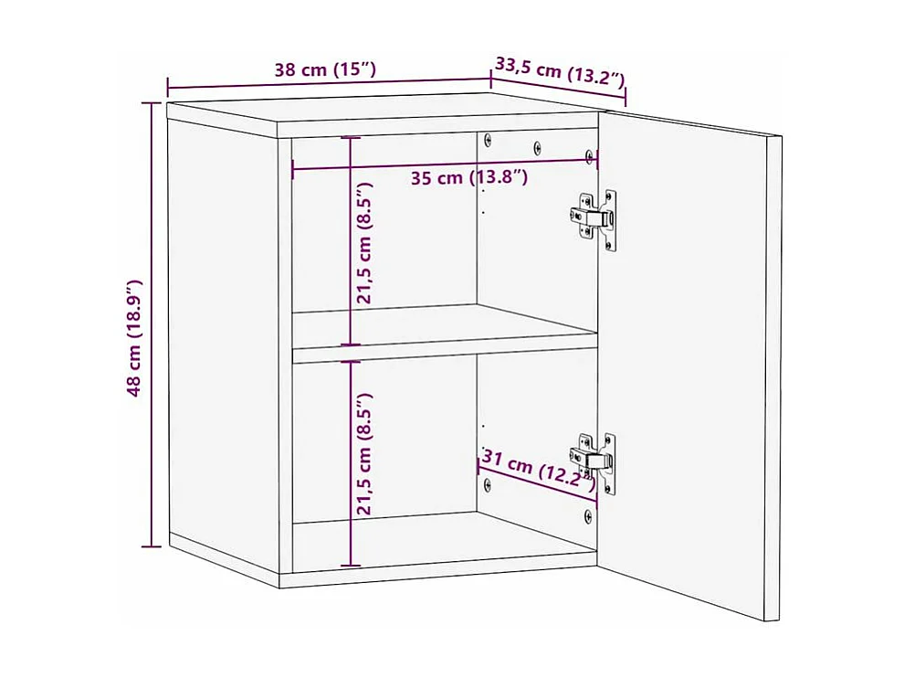 Armoire de salle de bain suspendue marron bois massif manguier