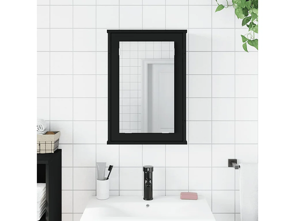 Armoire à miroir de salle de bain noir bois d'ingénierie