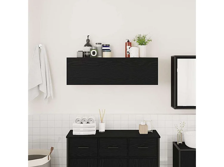 Armoire murale de bain noir 100x25x30 bois d'ingénierie