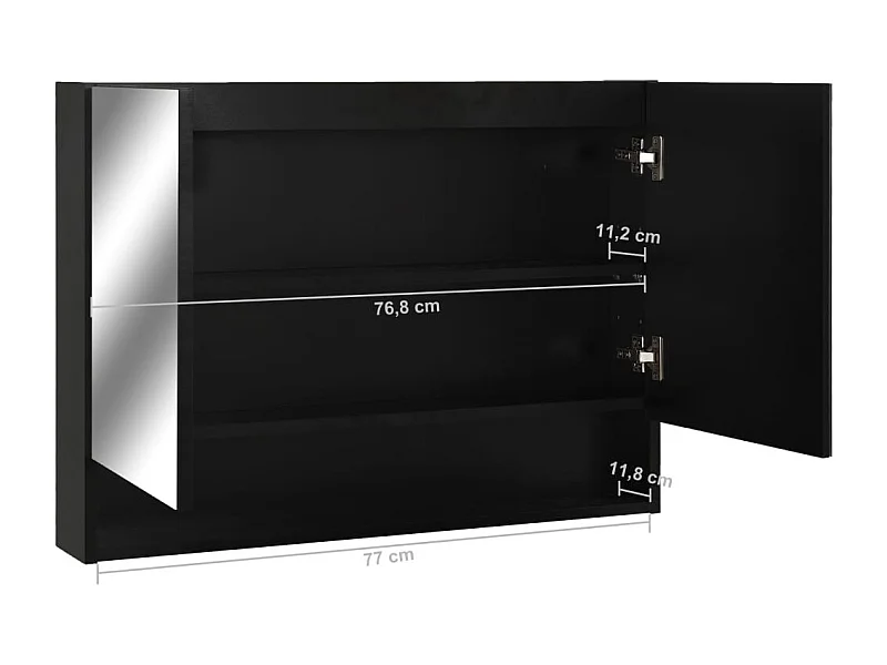 Armoire à miroir de salle de bain LED Noir 80x15x60 MDF