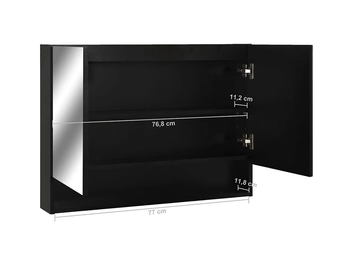 Armoire à miroir de salle de bain LED Noir 80x15x60 MDF