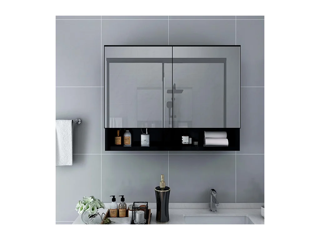 Armoire à miroir de salle de bain LED Noir 80x15x60 MDF