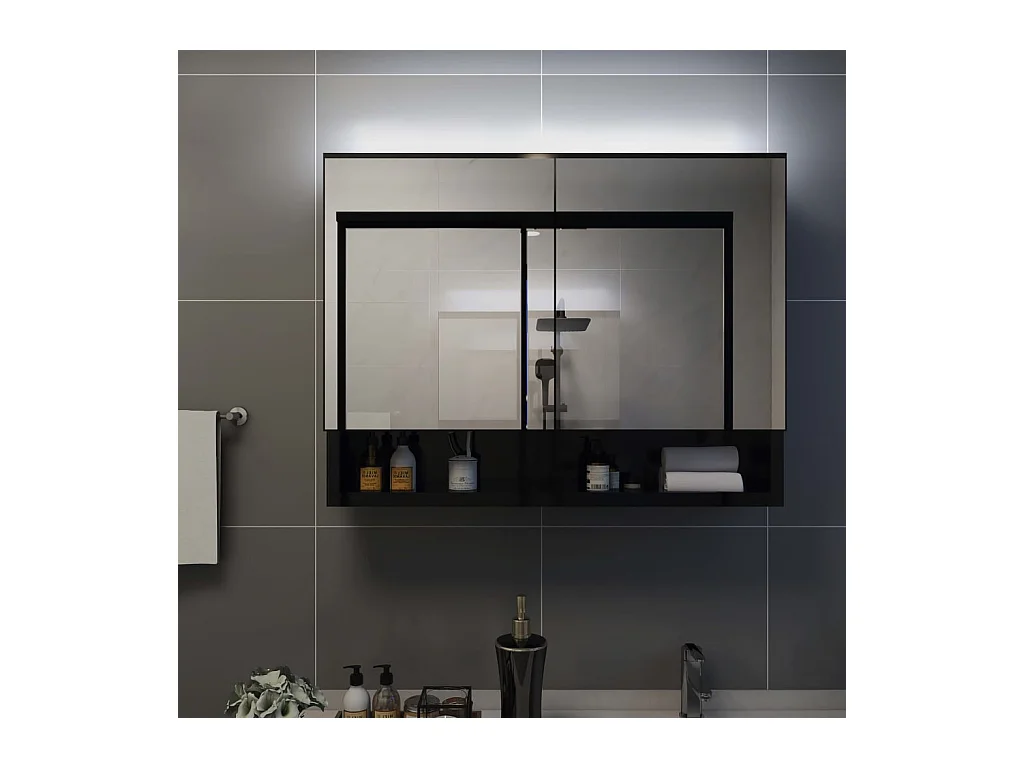 Armoire à miroir de salle de bain LED Noir 80x15x60 MDF