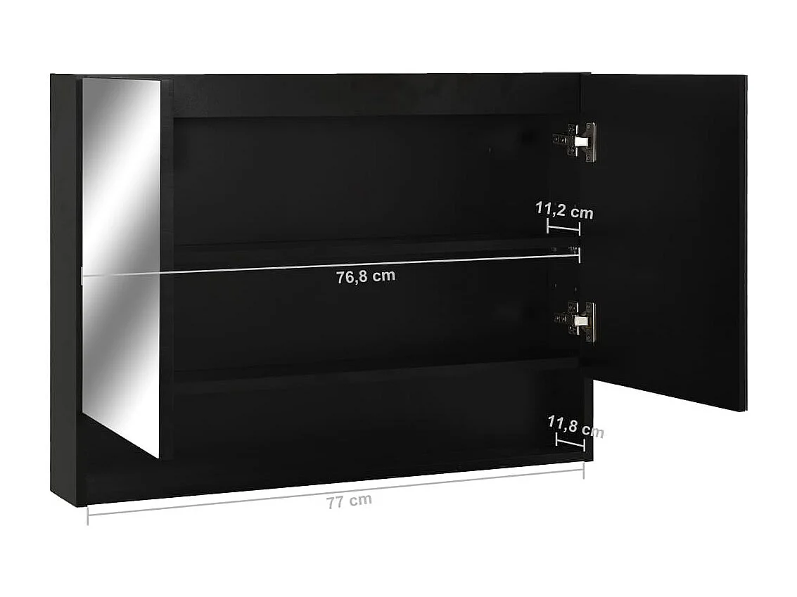 Armoire à miroir de salle de bain LED Noir 80x15x60 MDF