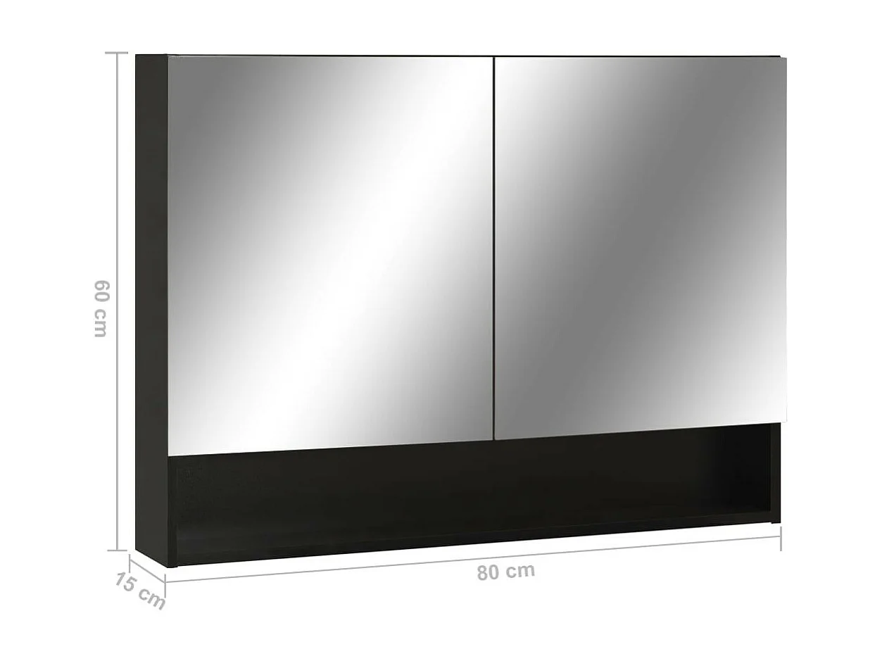 Armoire à miroir de salle de bain LED Noir 80x15x60 MDF