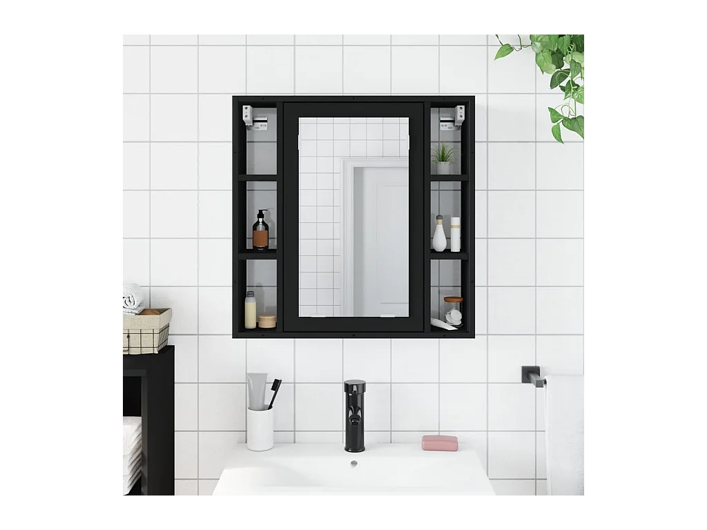 Armoire de salle de bain à miroir noir bois d'ingénierie