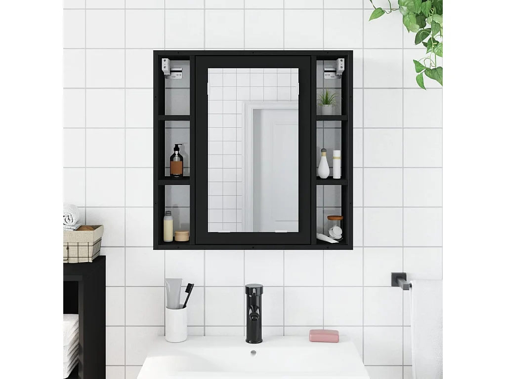 Armoire de salle de bain à miroir noir bois d'ingénierie