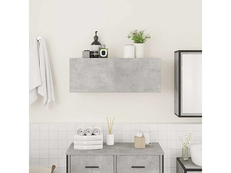 Armoire murale de bain gris béton 80x25x30 bois d'ingénierie