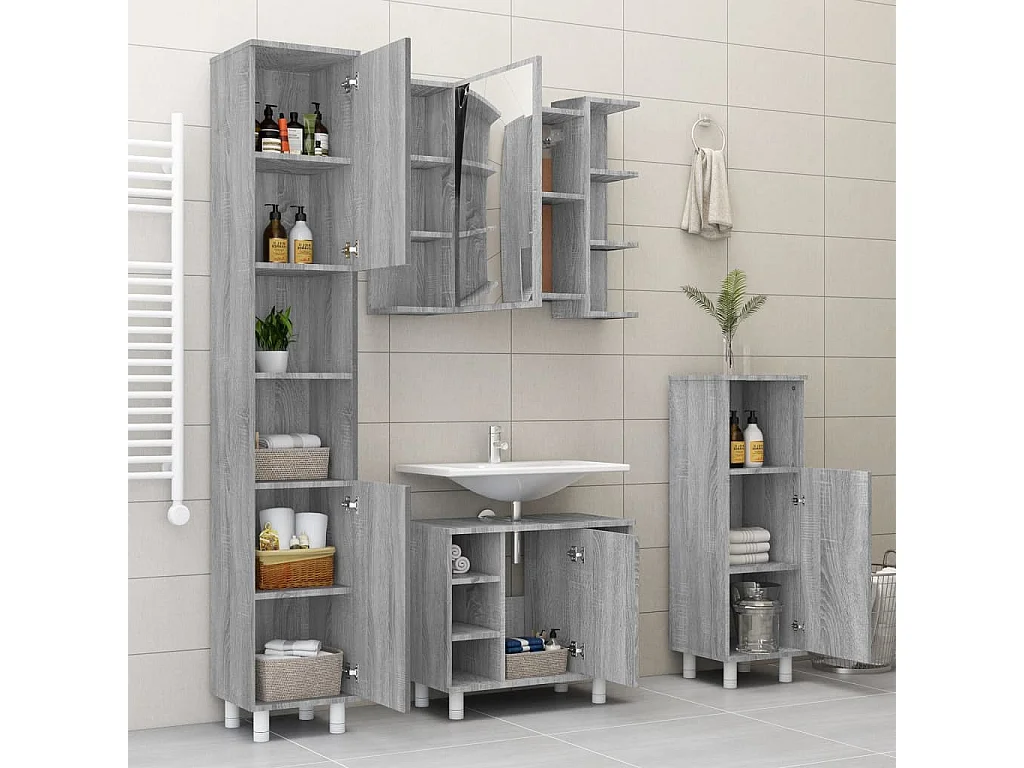 Armoire à miroir de salle de bain Sonoma gris 80x20,5x64 Bois