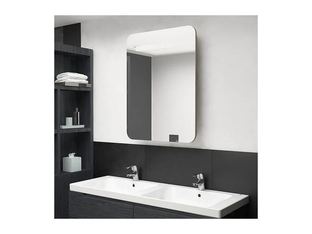 Armoire de salle de bain à miroir LED Chêne 60x11x80