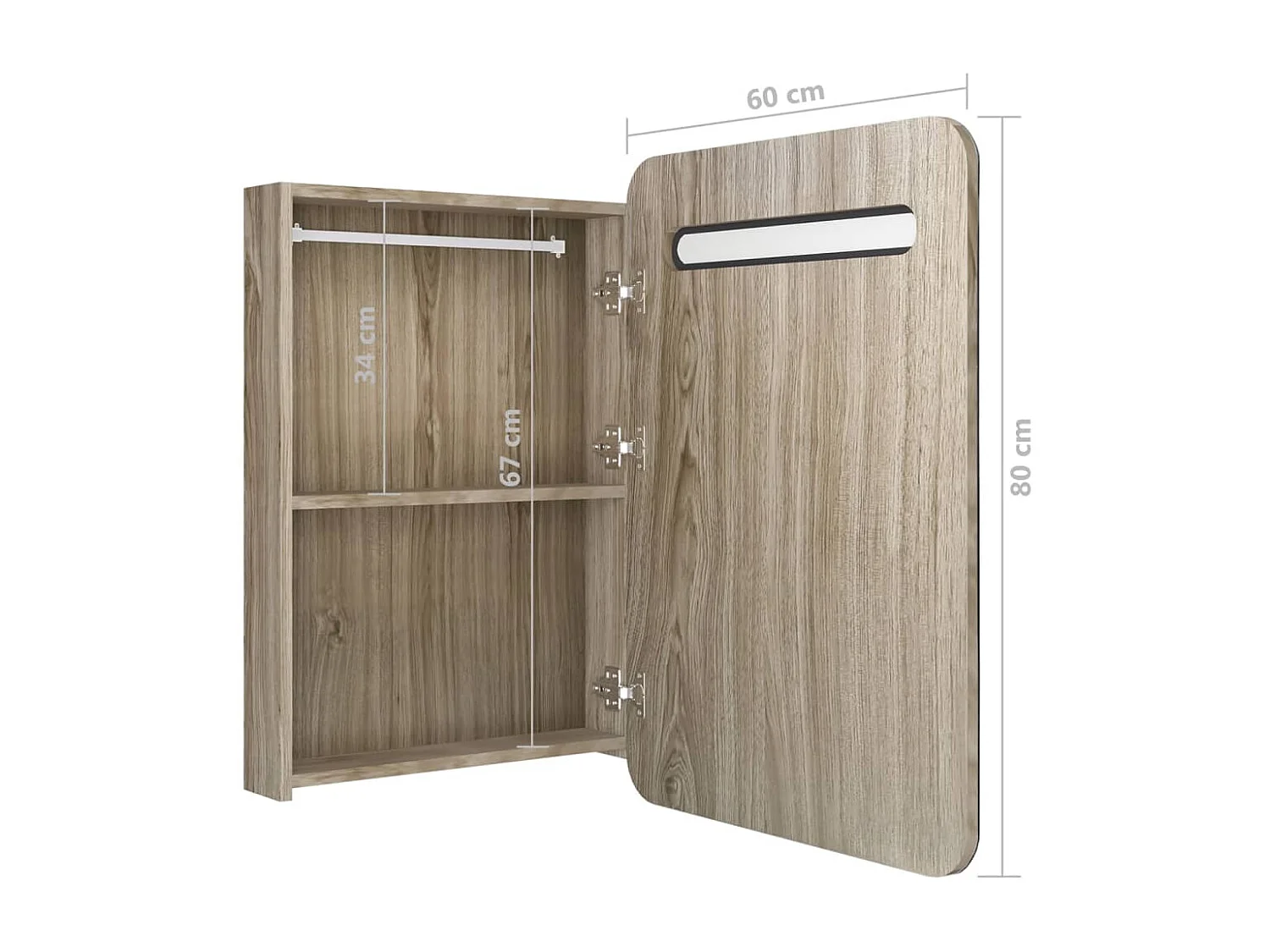 Armoire de salle de bain à miroir LED Chêne 60x11x80