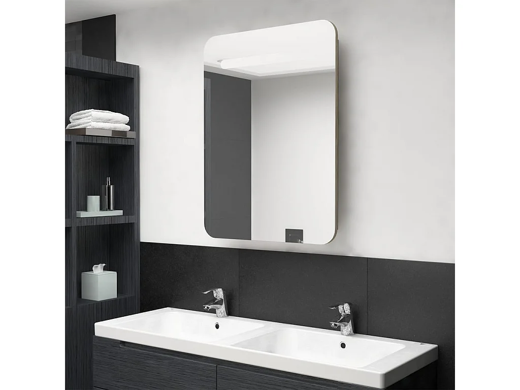 Armoire de salle de bain à miroir LED Chêne 60x11x80
