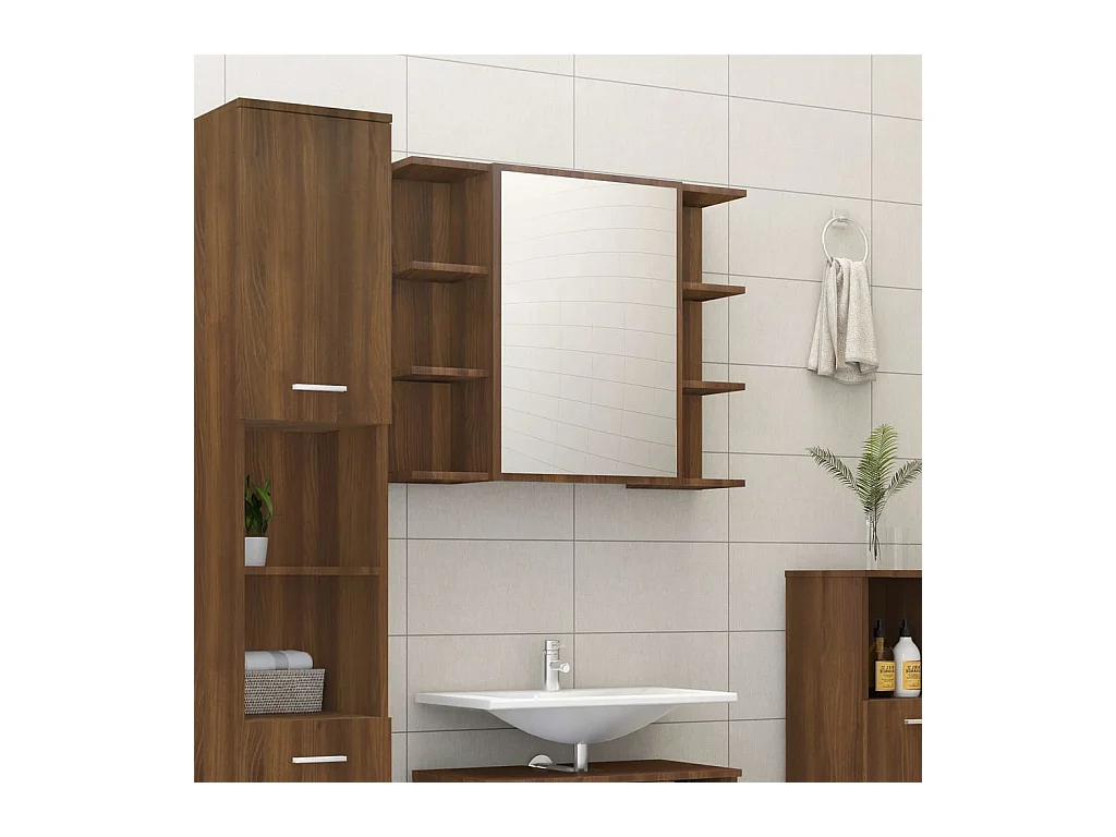 Armoire à miroir de salle de bain Chêne brun 80x20,5x64 Bois