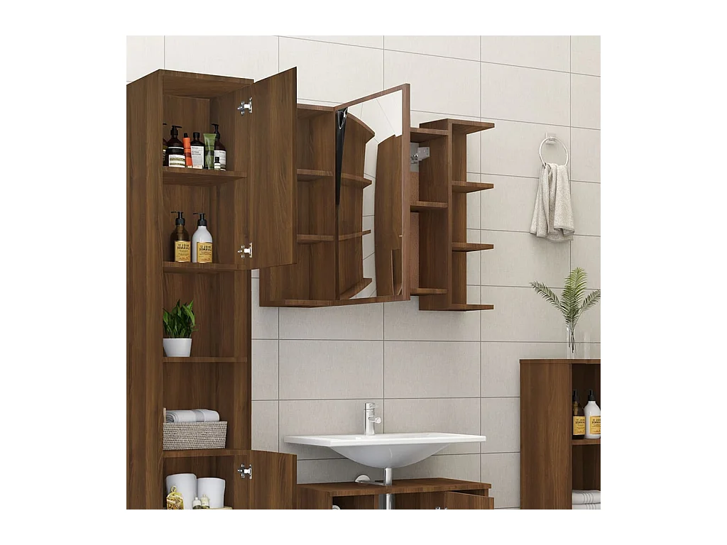 Armoire à miroir de salle de bain Chêne brun 80x20,5x64 Bois