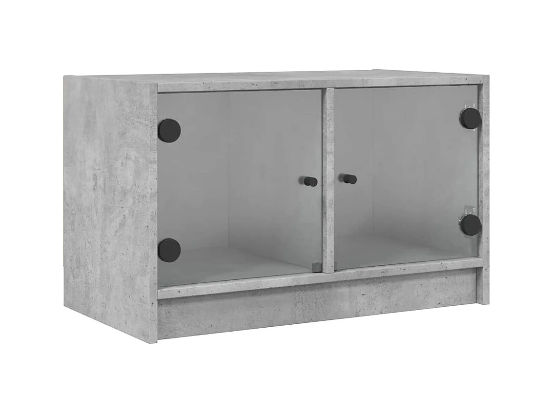 Meuble TV avec portes en verre gris béton 68x37x42