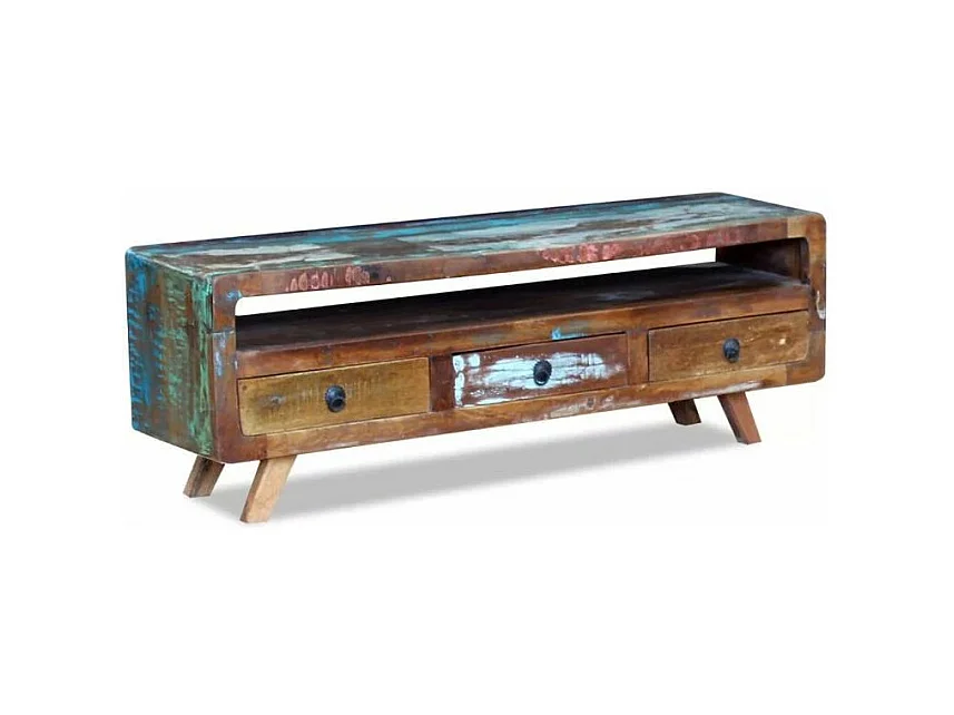 Meuble TV 3 tiroirs bois massif recyclé multicolore Moust