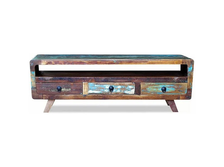 Meuble TV 3 tiroirs bois massif recyclé multicolore Moust