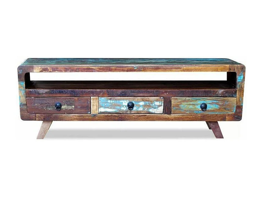 Meuble TV 3 tiroirs bois massif recyclé multicolore Moust