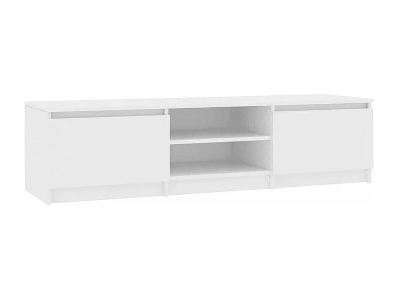 Meuble TV 2 portes 2 niches bois blanc brillant Cyna 140cm