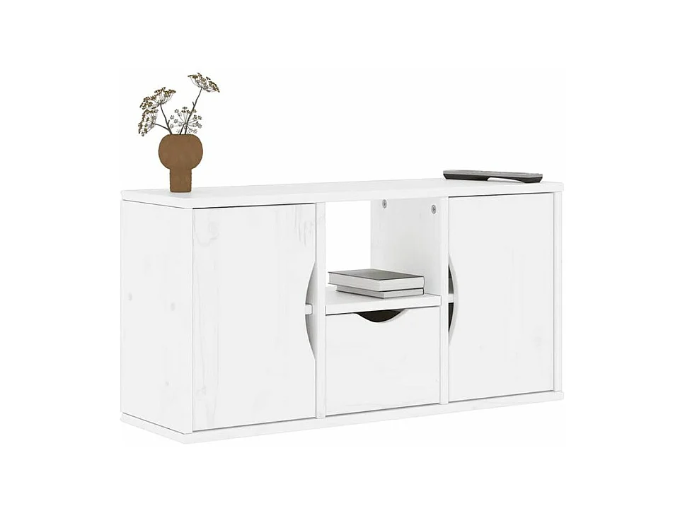 Meuble TV avec tiroir ODDA blanc 79x24x40,5 bois massif pin