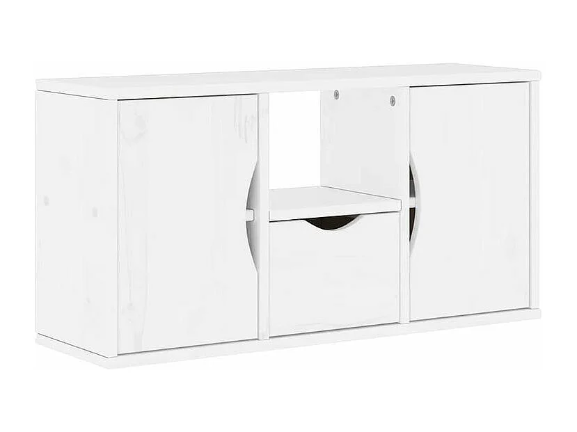 Meuble TV avec tiroir ODDA blanc 79x24x40,5 bois massif pin