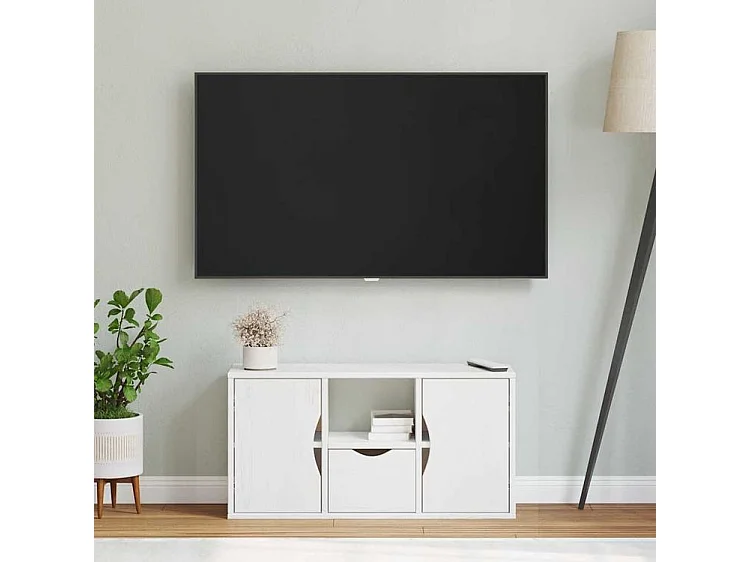 Meuble TV avec tiroir ODDA blanc 79x24x40,5 bois massif pin