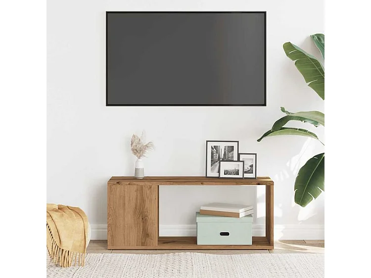Meuble TV chêne artisanal 80x24x32 bois d'ingénierie