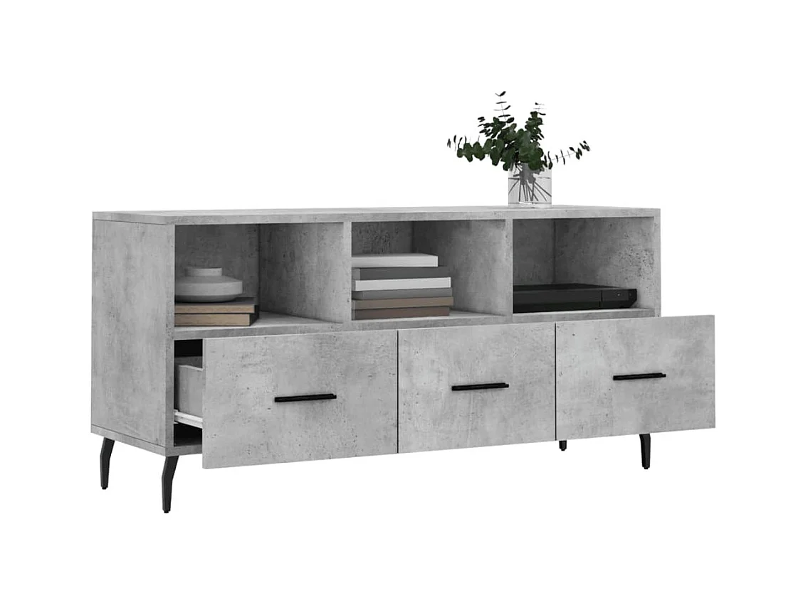 Meuble TV gris béton 102x36x50 bois d'ingénierie
