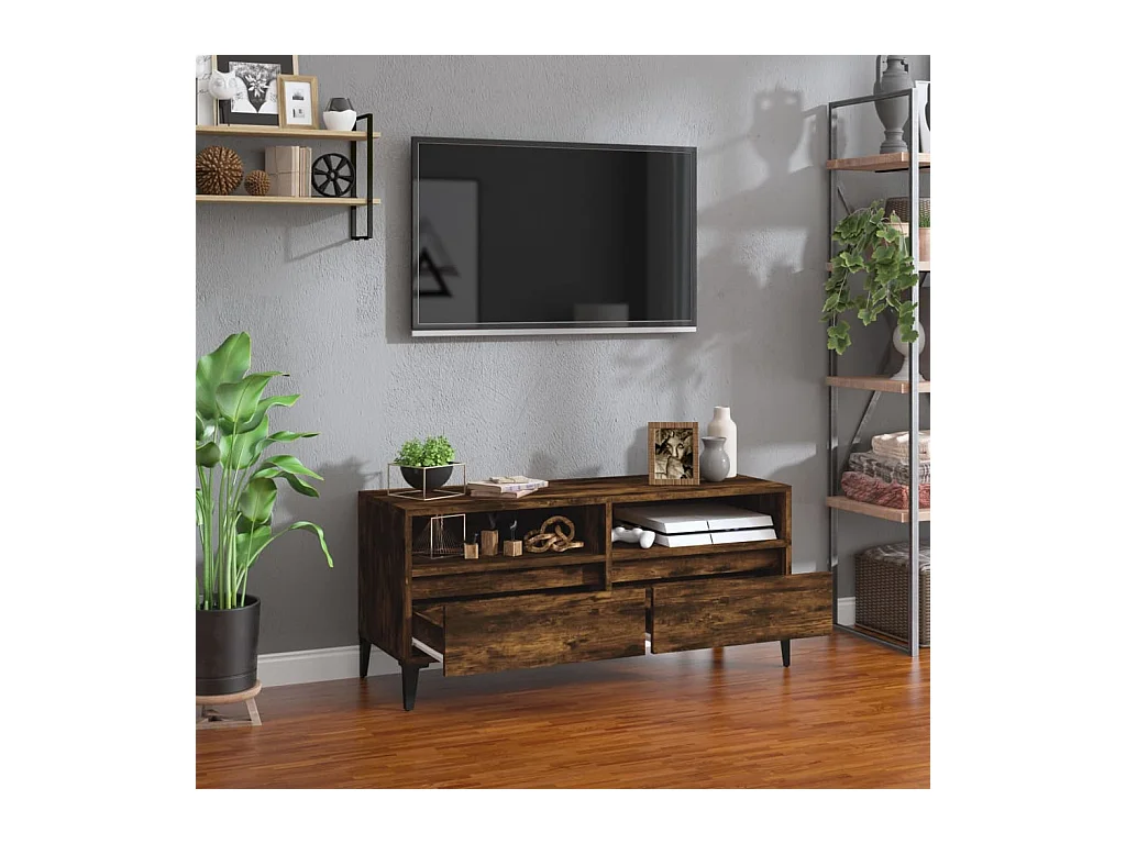 Meuble TV chêne fumé 100x34,5x44,5 bois d'ingénierie