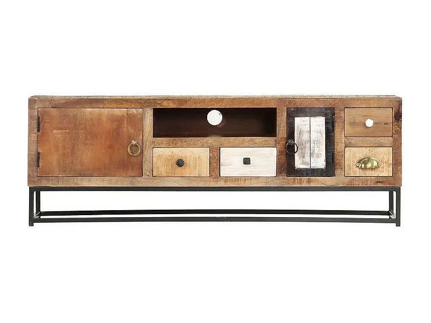 Meuble Tv 4 tiroirs bois de récupération et métal Ylin 120cm