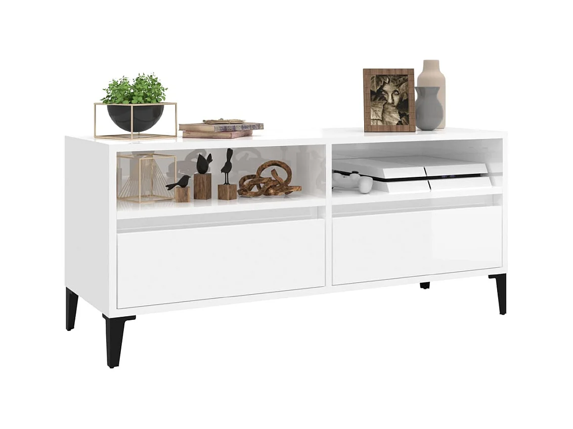 Meuble TV blanc brillant 100x34,5x44,5 bois d'ingénierie