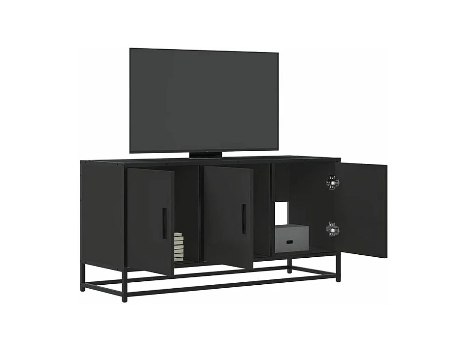 Meuble TV noir 100x35x50 bois d'ingénierie et métal