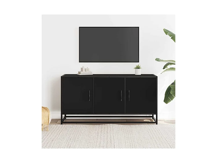 Meuble TV noir 100x35x50 bois d'ingénierie et métal