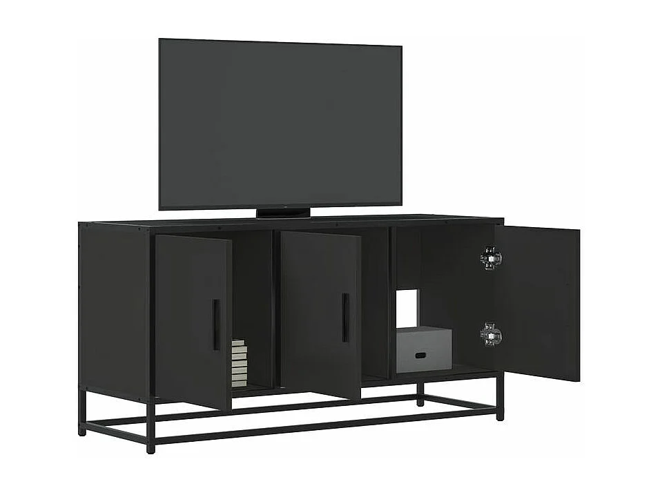 Meuble TV noir 100x35x50 bois d'ingénierie et métal