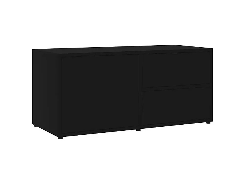 Meuble TV 1 porte 2 tiroirs bois noir Ressi 80cm