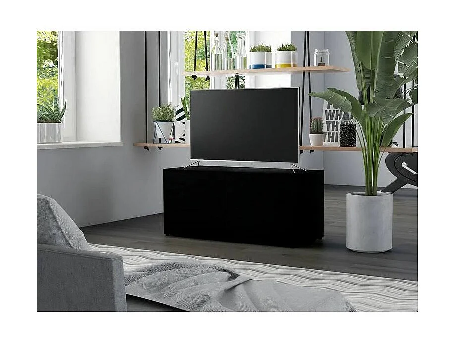 Meuble TV 1 porte 2 tiroirs bois noir Ressi 80cm