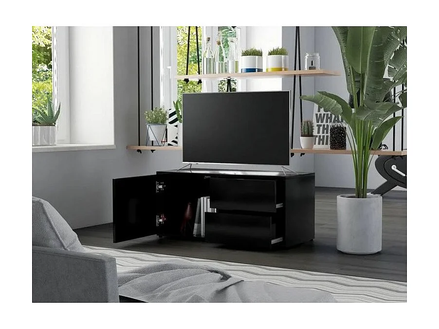 Meuble TV 1 porte 2 tiroirs bois noir Ressi 80cm