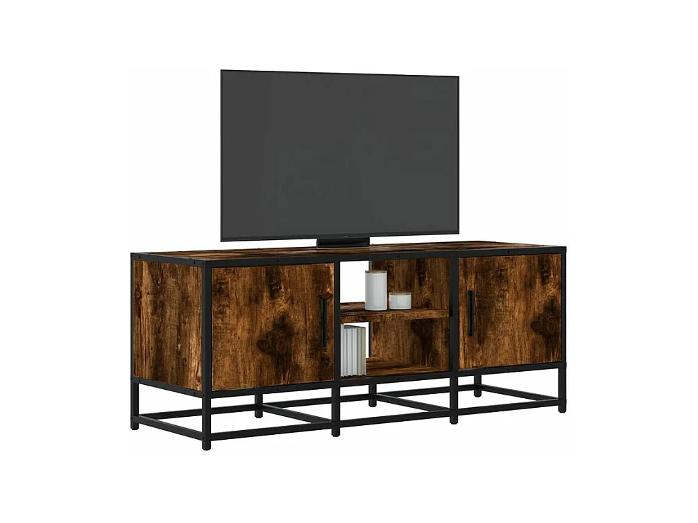 Meuble TV chêne fumé 100x35x41 bois d'ingénierie et métal