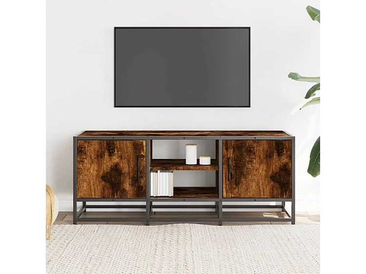 Meuble TV chêne fumé 100x35x41 bois d'ingénierie et métal