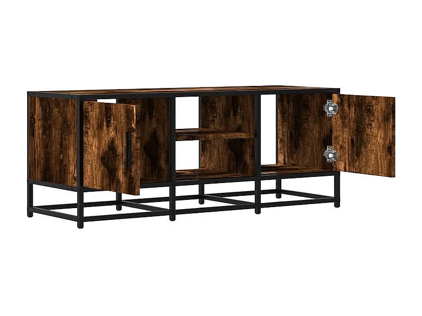 Meuble TV chêne fumé 100x35x41 bois d'ingénierie et métal