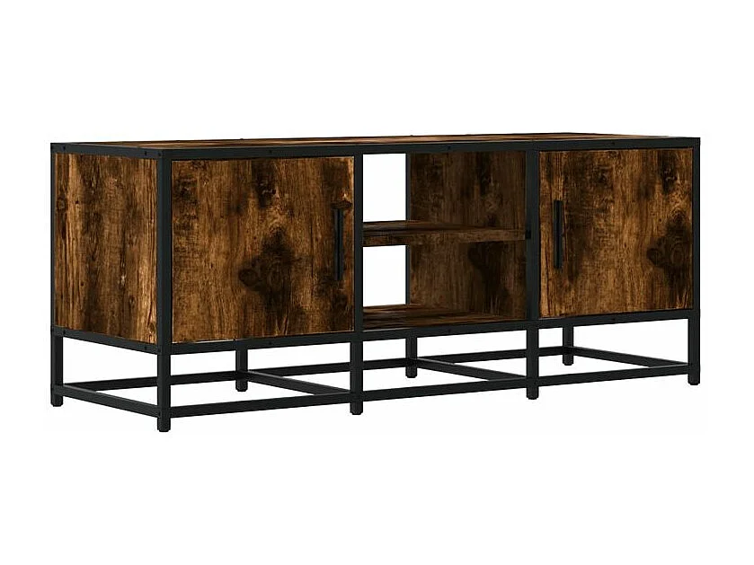Meuble TV chêne fumé 100x35x41 bois d'ingénierie et métal