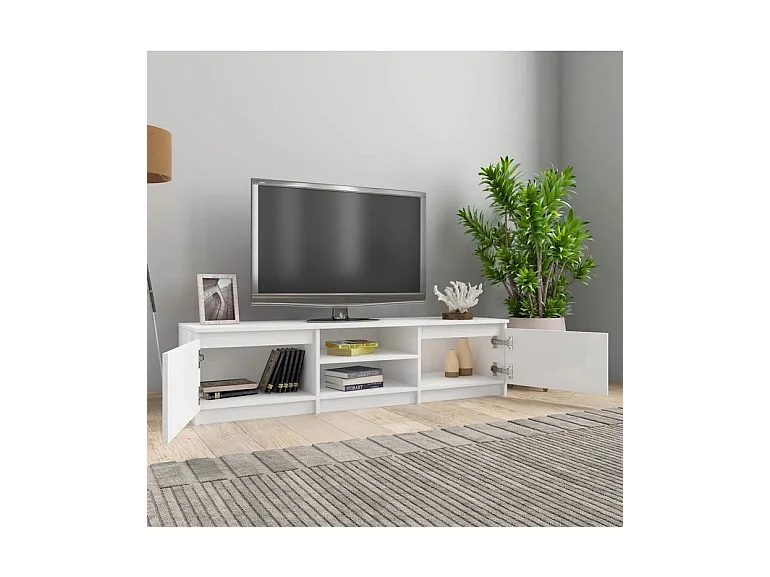 Meuble TV 2 portes 2 niches bois blanc Cyna 140cm