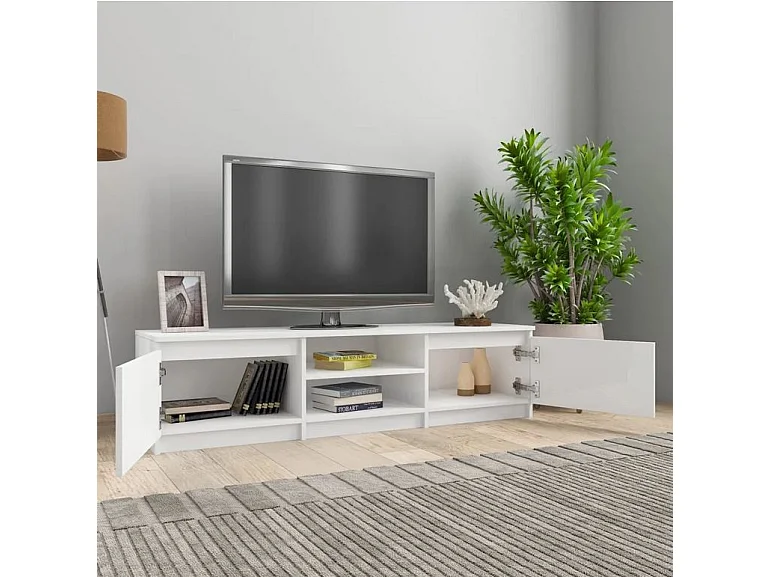 Meuble TV 2 portes 2 niches bois blanc Cyna 140cm