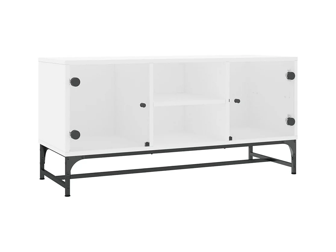 Meuble TV avec portes en verre blanc 102x37x50