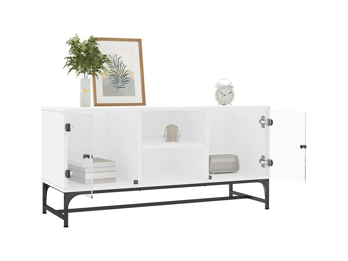Meuble TV avec portes en verre blanc 102x37x50