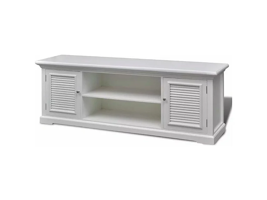 Meuble TV 2 portes et 2 niches pin massif blanc Frenchy