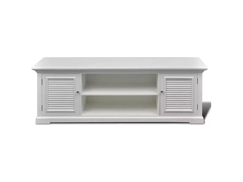 Meuble TV 2 portes et 2 niches pin massif blanc Frenchy